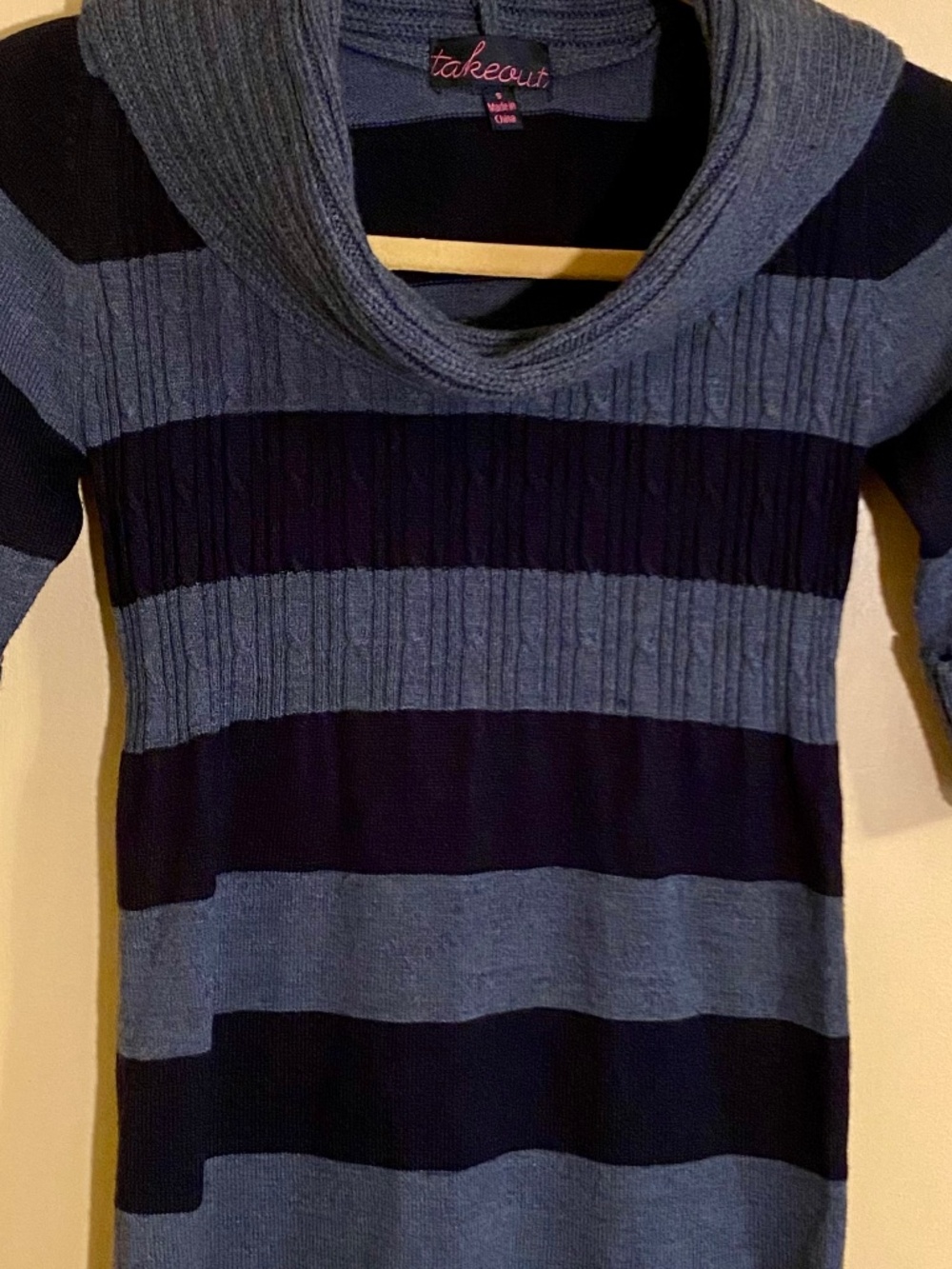 Y2K Black & Gray Striped Cowl Neck Sweater Dress Takeout Sz S